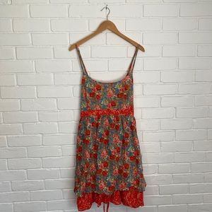 Red and Blue Floral Print Dress